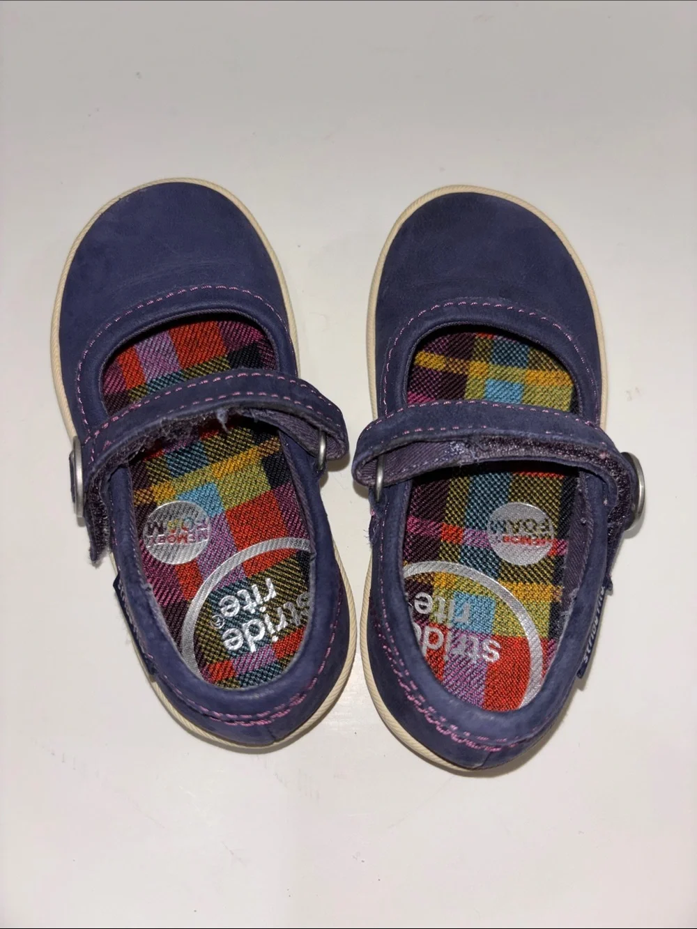 Stride Rite Navy Mary Jane Shoes with Plaid Insole
